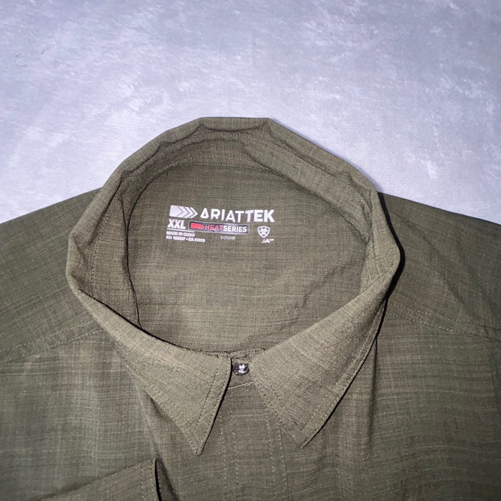 Ariat Mens XXL AriatTEK Heat Series Long Sleeve Button Down Shirt Olive Green - Picture 5 of 15